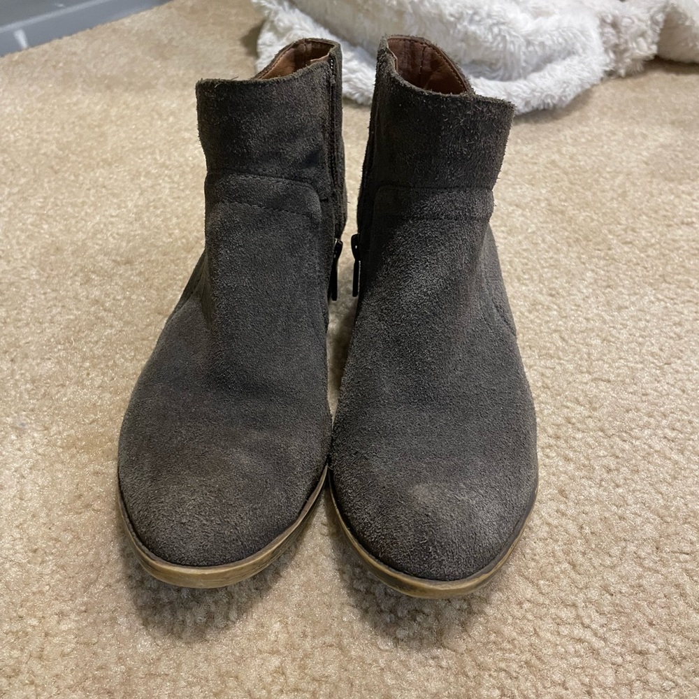 Lucky Brand, gray suede ankle boots, size 6.5